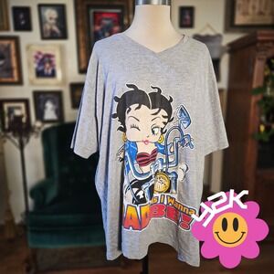 Betty Boop Vintage T-Shirt 2002 Freeze Grey Graphic Biker Bad Danger 2XL‎ Tee